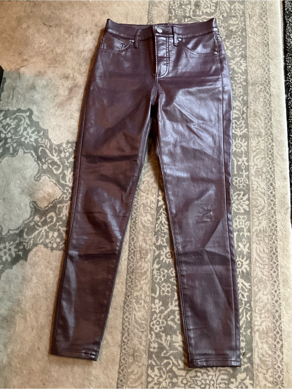 Express Faux Leather Skinny Pants in Burgundy 2